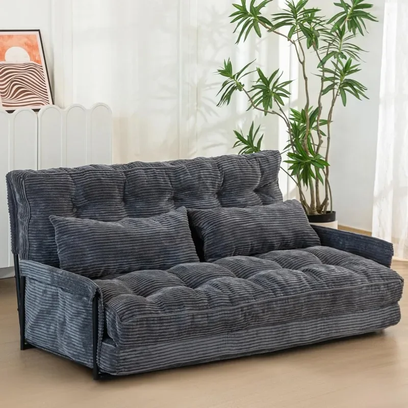 Adjustable Floor Sofa Couch with 2 Pillows, Multi-Functional Bean Bag Bed, 5-Position Foldable Lazy Sofa Sleeper Bed