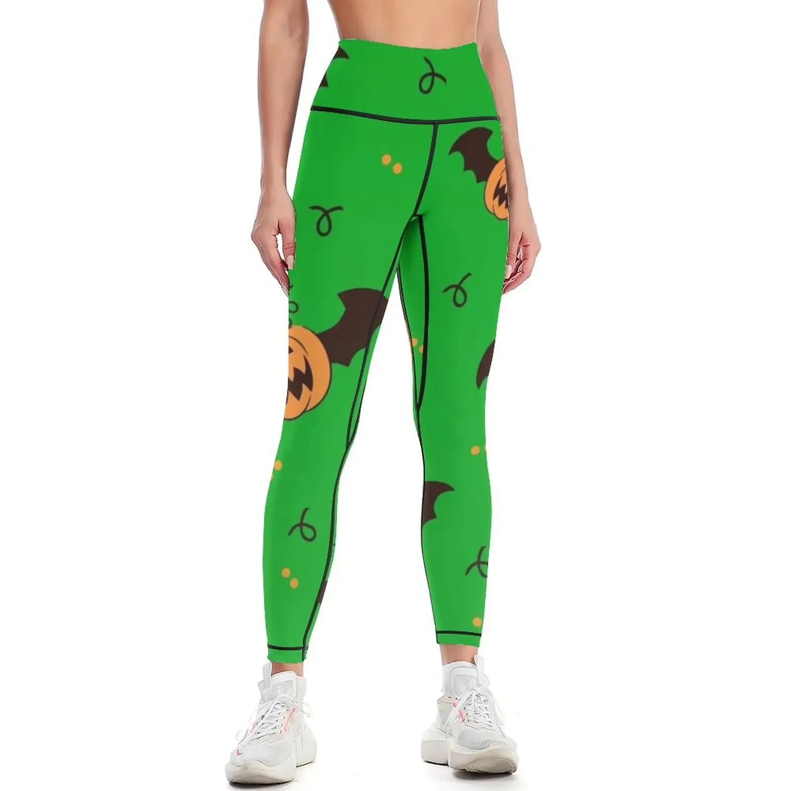 

Pumpkin Bat Seamless Pattern Green Leggings for physical gym top sports tennis for workout clothes for Womens Leggings