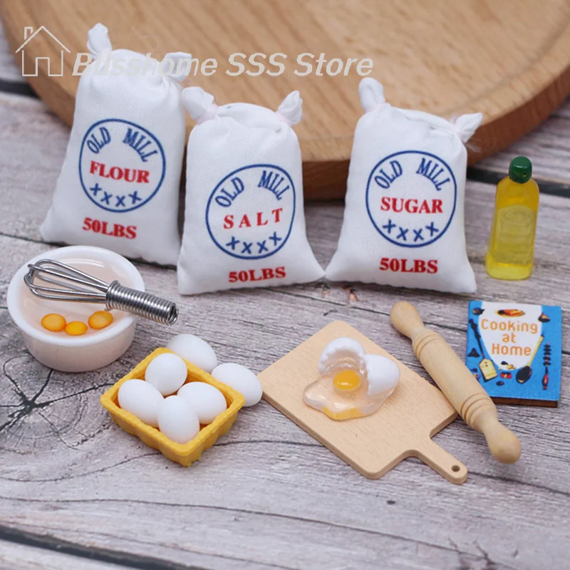 【S】1Set Dollhouse Miniature Simulation Whisk Flour Bag Modle DIY Doll House Accessories Furniture Decor High Quality Durabl