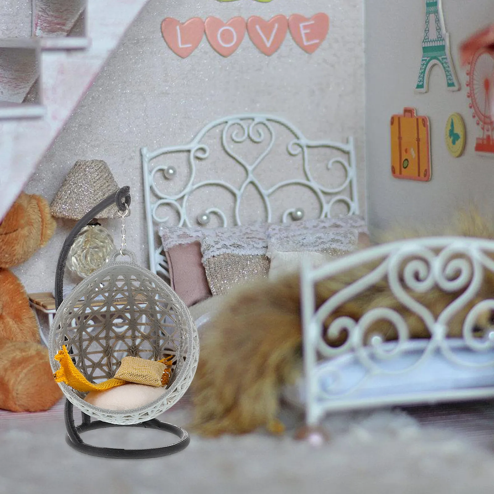 

DIY Hanging Swing Chair Miniature Decor for Dollhouse Living Room Garden Scene Exquisite Compact Realistic Movable Mini Chair
