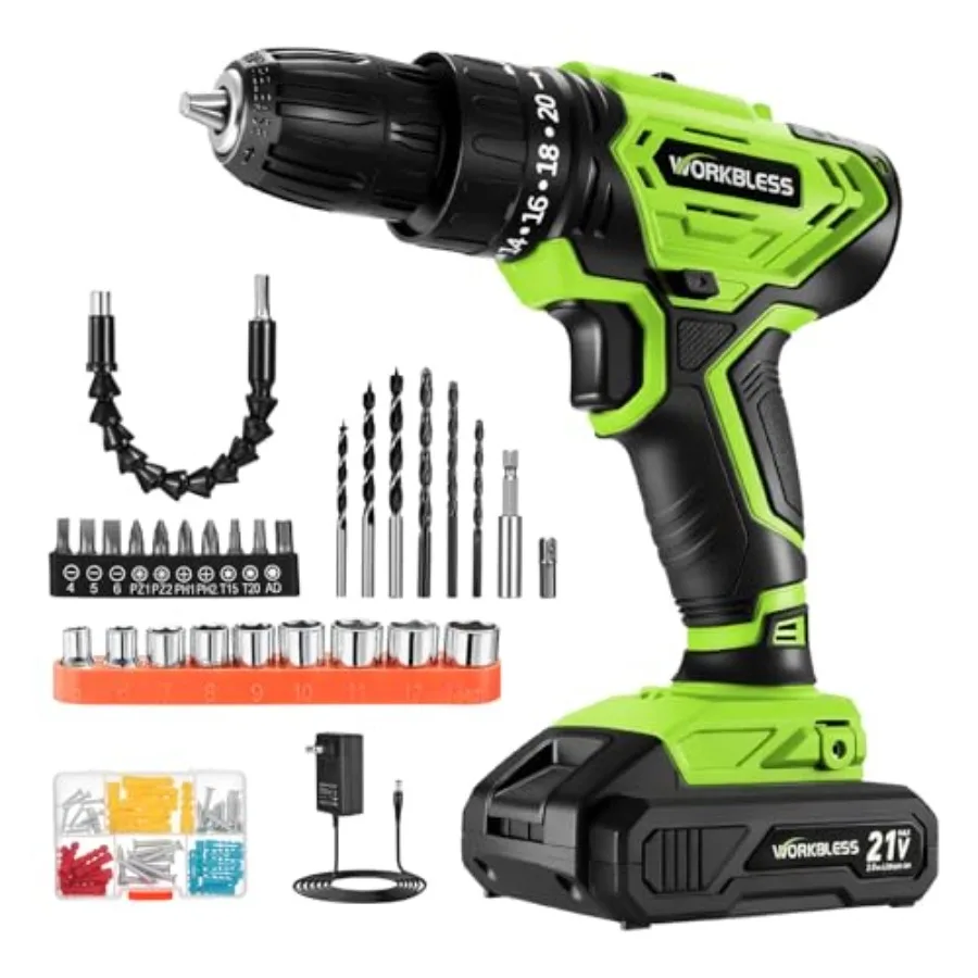 

Беспроводная дрель-шуруповерт с 1 аккумулятором и зарядным устройством, 40 Нм, 20+1 режим крутящего момента, 2 скорости, быстрозажимной патрон 3/8 дюйма, электрическая отвертка