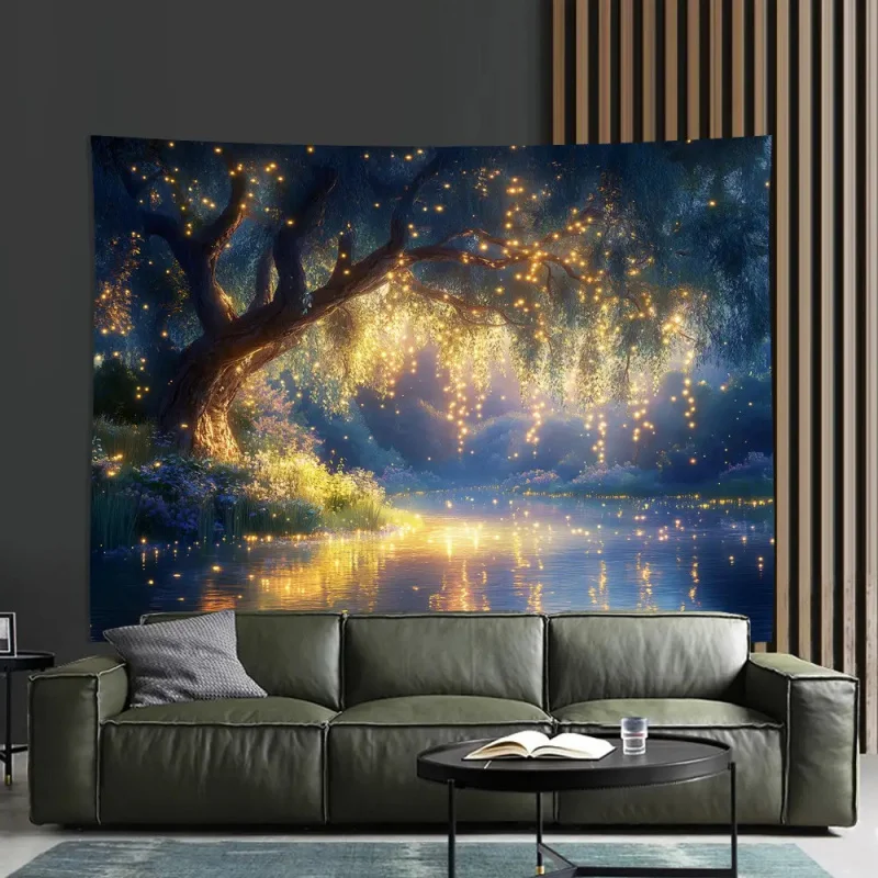 Forest Luminous Wall Tapestry Polyester Fiber Living Room Bedroom Party Home Decoration Wall Hanging Art for Bedroom Living Room