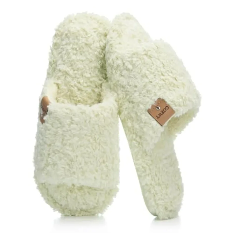 Fuzzy Open Toe Slippers for Women Indoor Cozy Memory Foam Slip On House Slides Shoes Gifts for Womens Her Mom