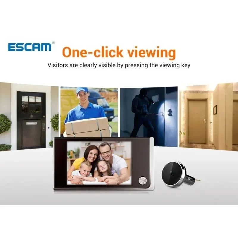 Escam 3.5 inci bel pintu Digital, Kamera Pintu Digital dengan tampilan lubang 120 ° LCD 2 juta piksel bel pintu mata kucing dan Monitor luar ruangan