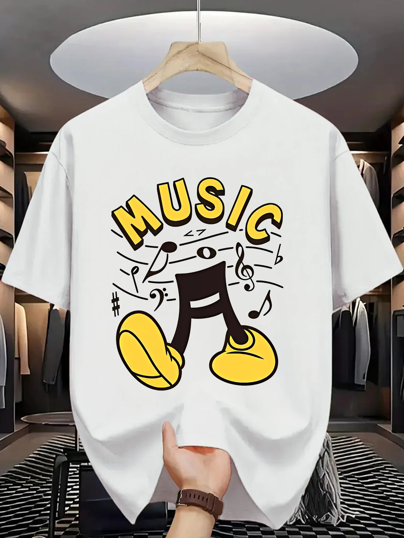 

Fashion Music Print T-Shirt 100% Cotton O-Neck Short Sleeve Summer Casual Mens T-shirt Streetwear
