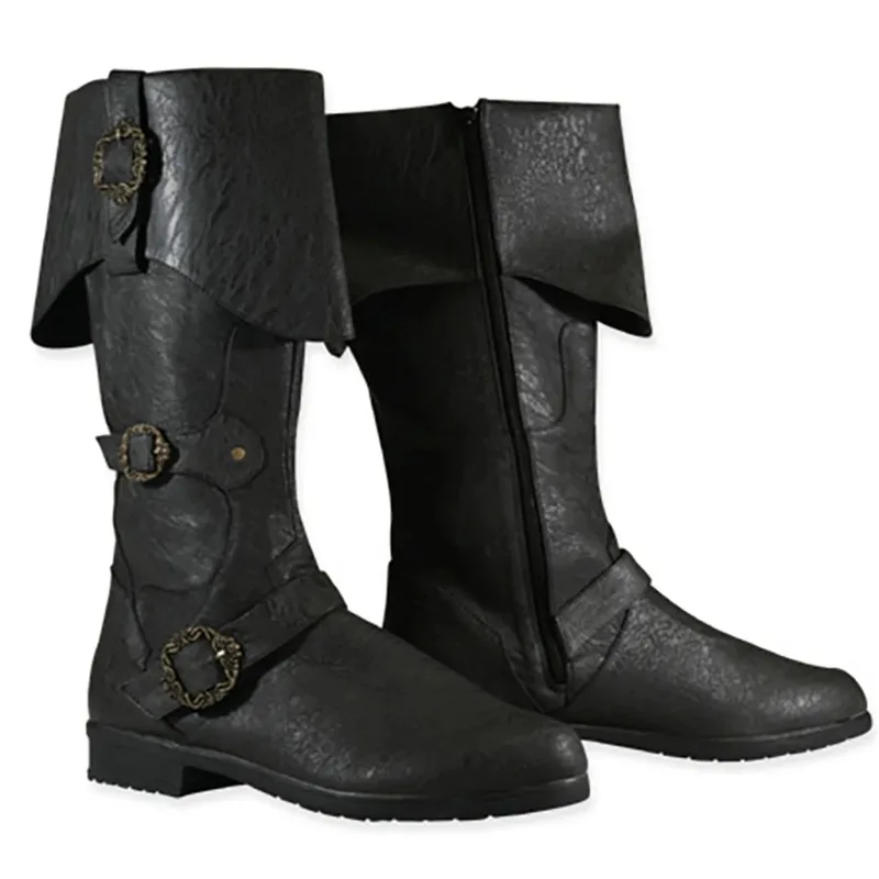 Mittelalterliche Retro-Piratenstiefel für Männer und Frauen, Gothic-Renaissance-Stiefel aus PU-Leder, halbhohe Stiefel für Halloween-Cosplay-Party-Kostüme 2026 – Detail 2