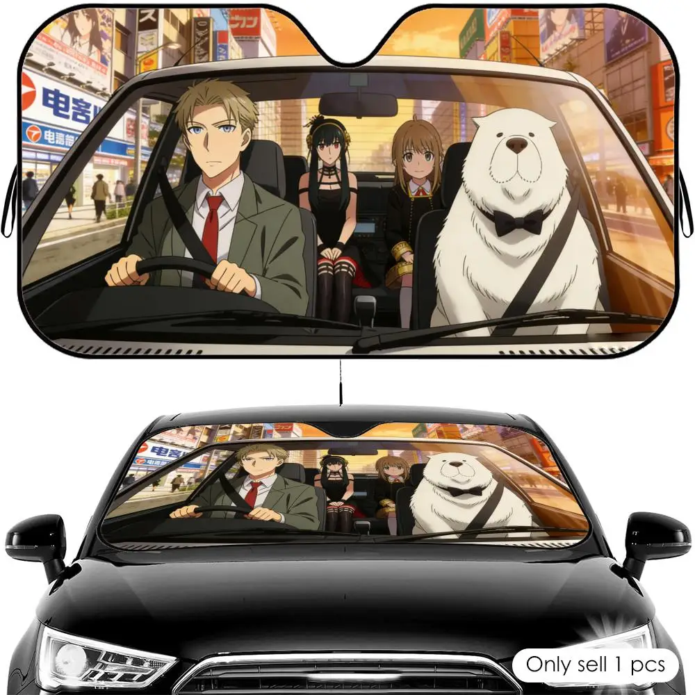 Anime S-Spy X Family Sun Visor Reusable Aluminum Foil Car Windshield Sun Visor UV Protector Heat Insulation Cover Shade
