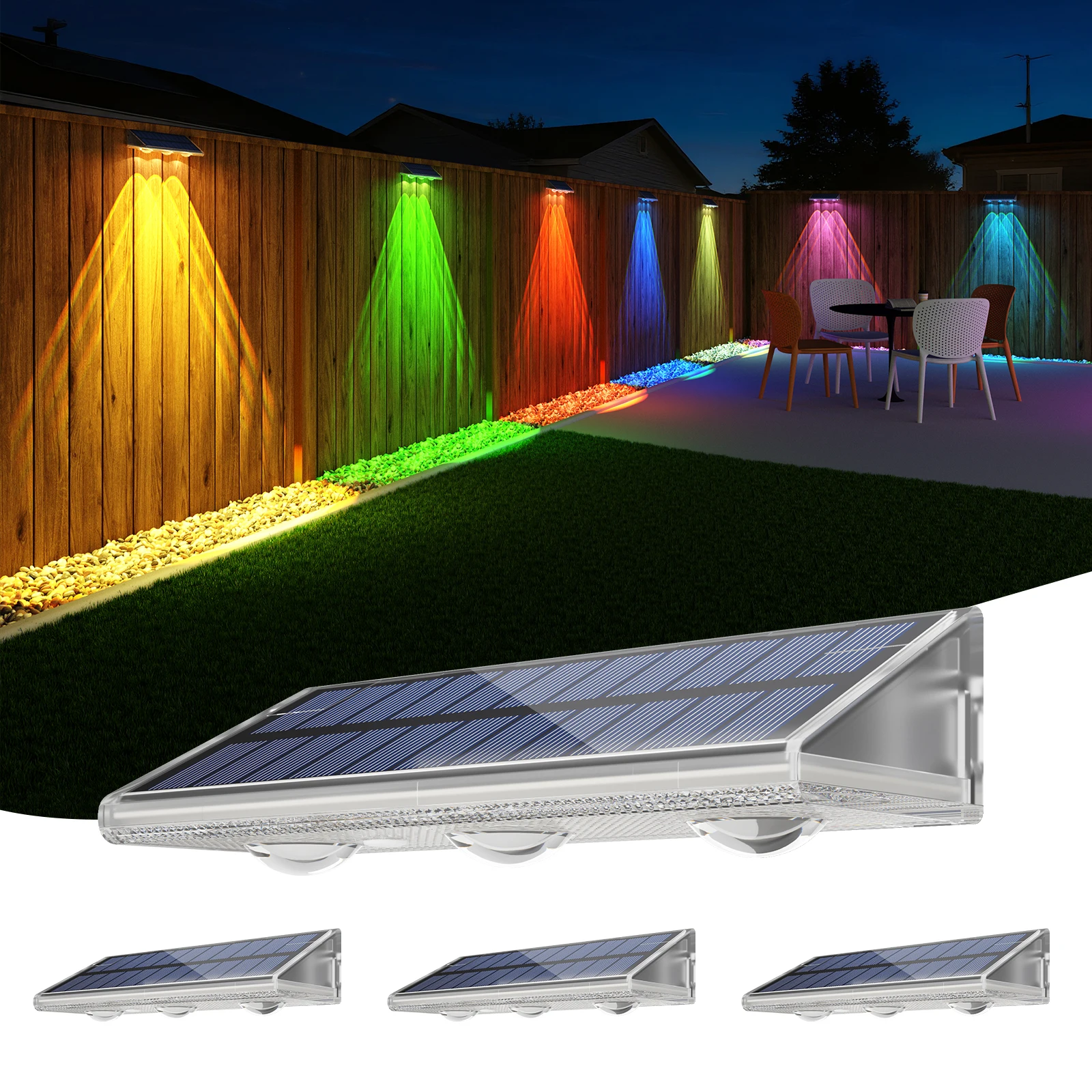 Hoogwaardige Solar LED Tuinlamp IP66 Waterdicht Automatisch Aan/Uit Warm Wit 6 Kleuren 7 Modi Solar Wandlamp voor Achtertuin Buiten