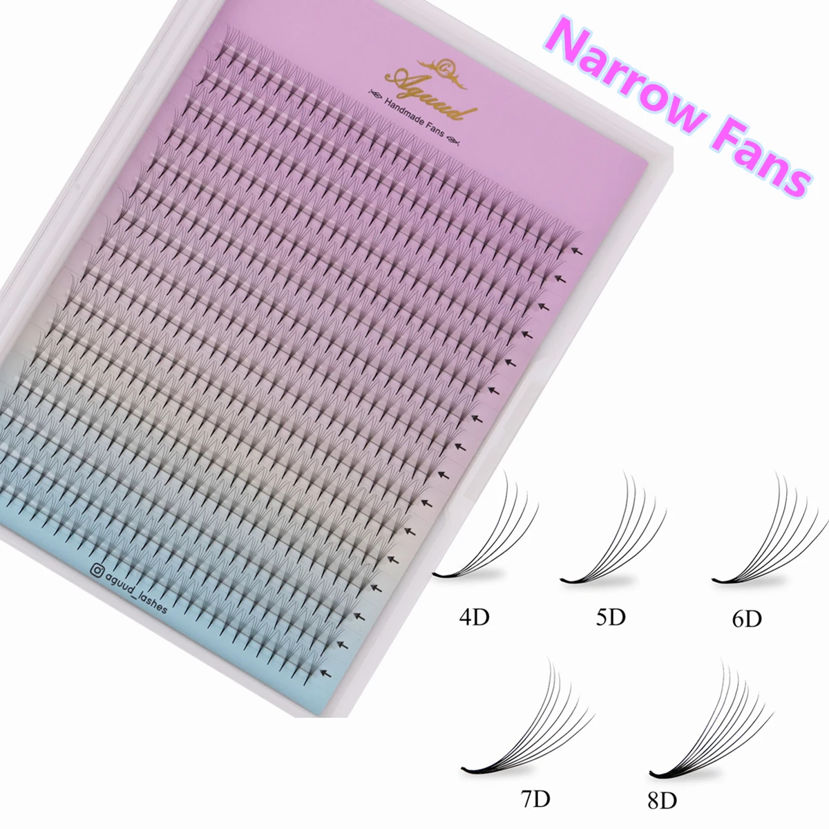 Image of AGUUD NEU Spitz zulaufende Volumen-Wimpernverlängerungen mit schmalem Stiel, vorgefertigte dünne Fächerwimpern, 480 Fächer im Tray