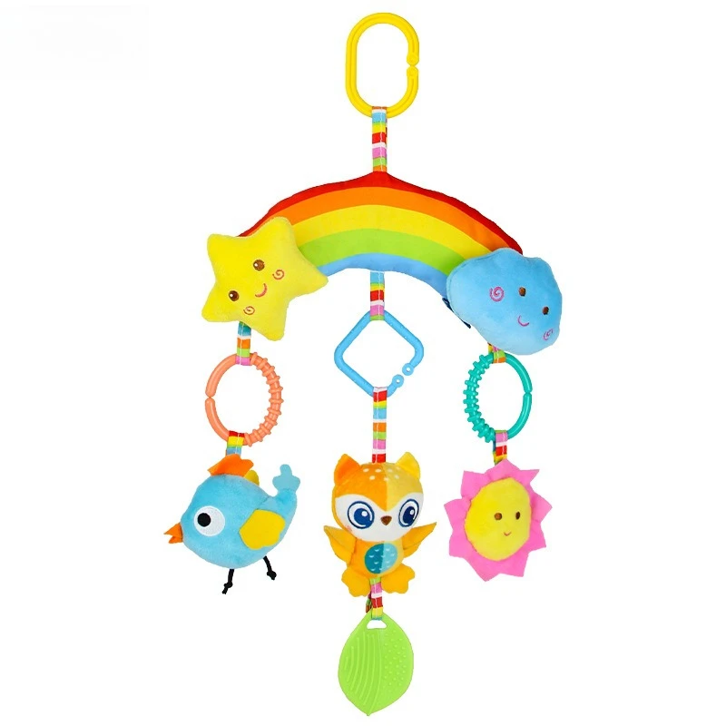 Colorful Baby Stroller Toy, Cartoon Animal Wind Chime Car Hanging Baby Sleep Bed Decoration Soothing Toy with Hanging Loop