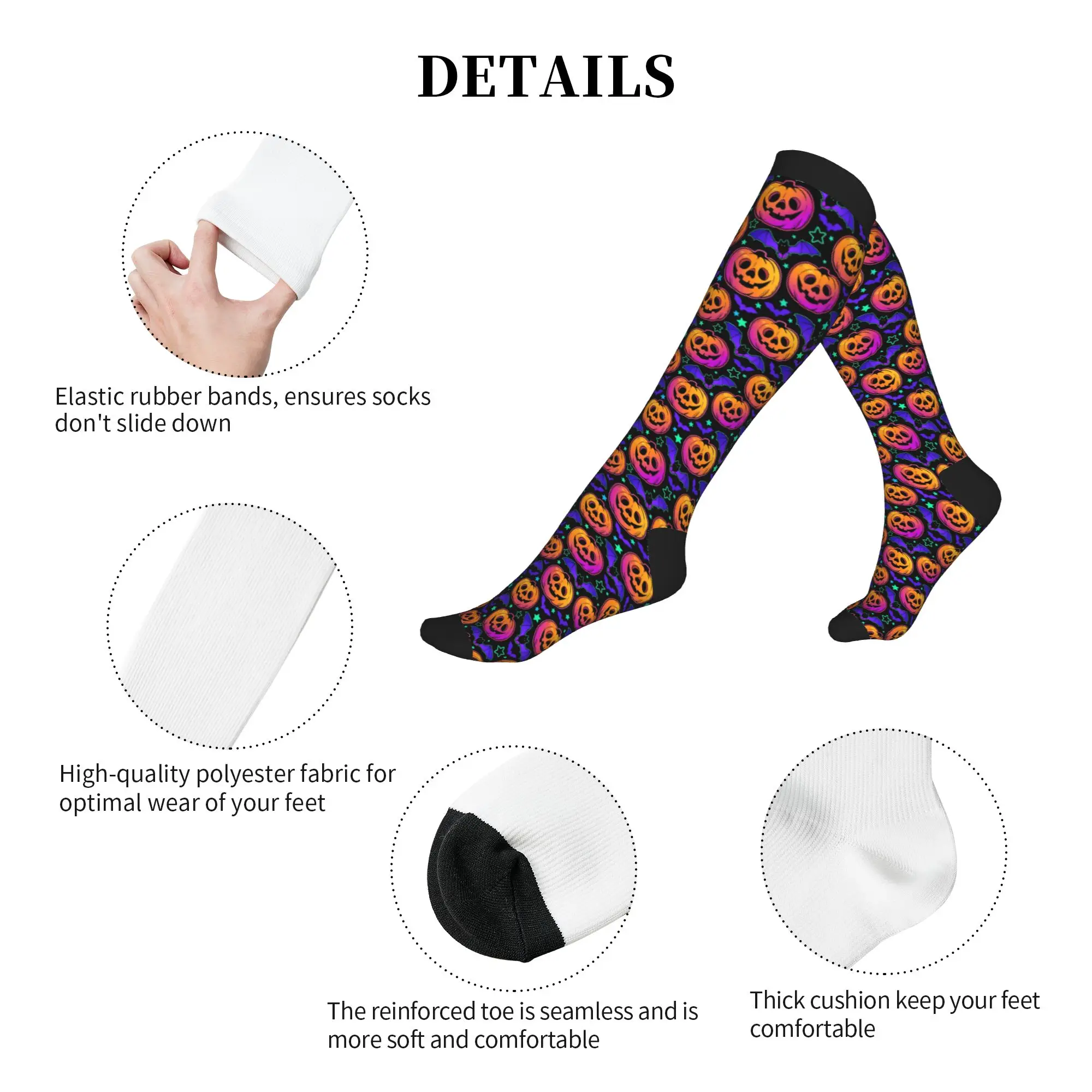 Harajuku Colorful Pumpkin Bats Star Moon Gothic Magic Mysterious Socks Men Women Warm Basketball Sports Sports Compression Socks view 5