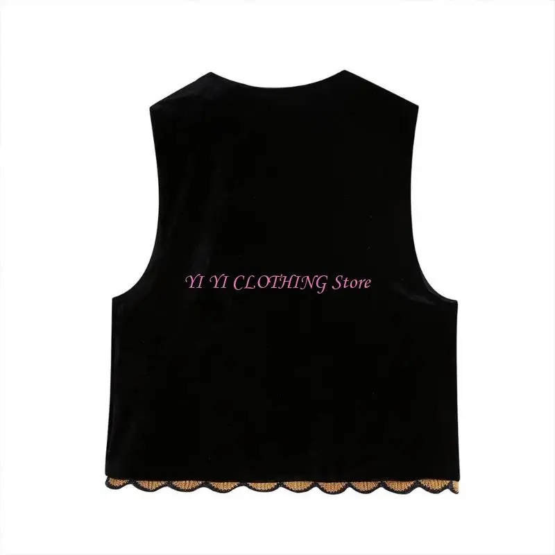 N5KF Bohemian Design Embroidered Vest Cardigan Women Loose Fit Lightweight Open Front Seasonal Cover Up Casual Outfit Polyester