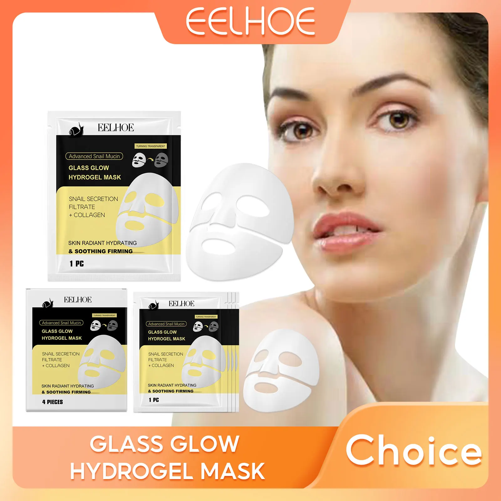 EELHOE Snail Mucin Moisturizing Face Tightening Mask Smooth Strengthening Skin Texture 3 in 1 Collagen Firming Facial Mask 4pcs