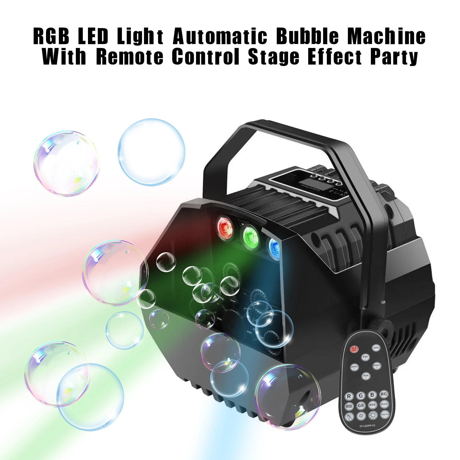 Areyourshop RGB LED Light Automatic Bubble Machine With Remote Control Stage Effect Party