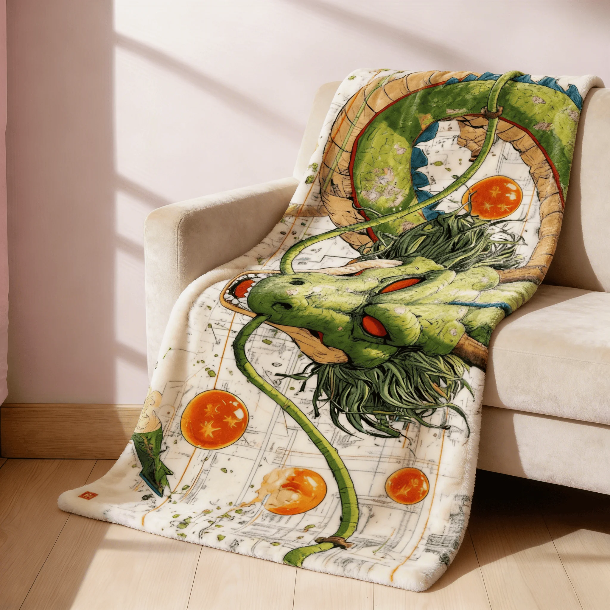 Dragon Ball Shenron Fleece-Decke, 3D-gedruckte, weiche, warme Flanelldecke für Bett, Sofa, Wohnzimmer, Reisen, Camping, Picknick