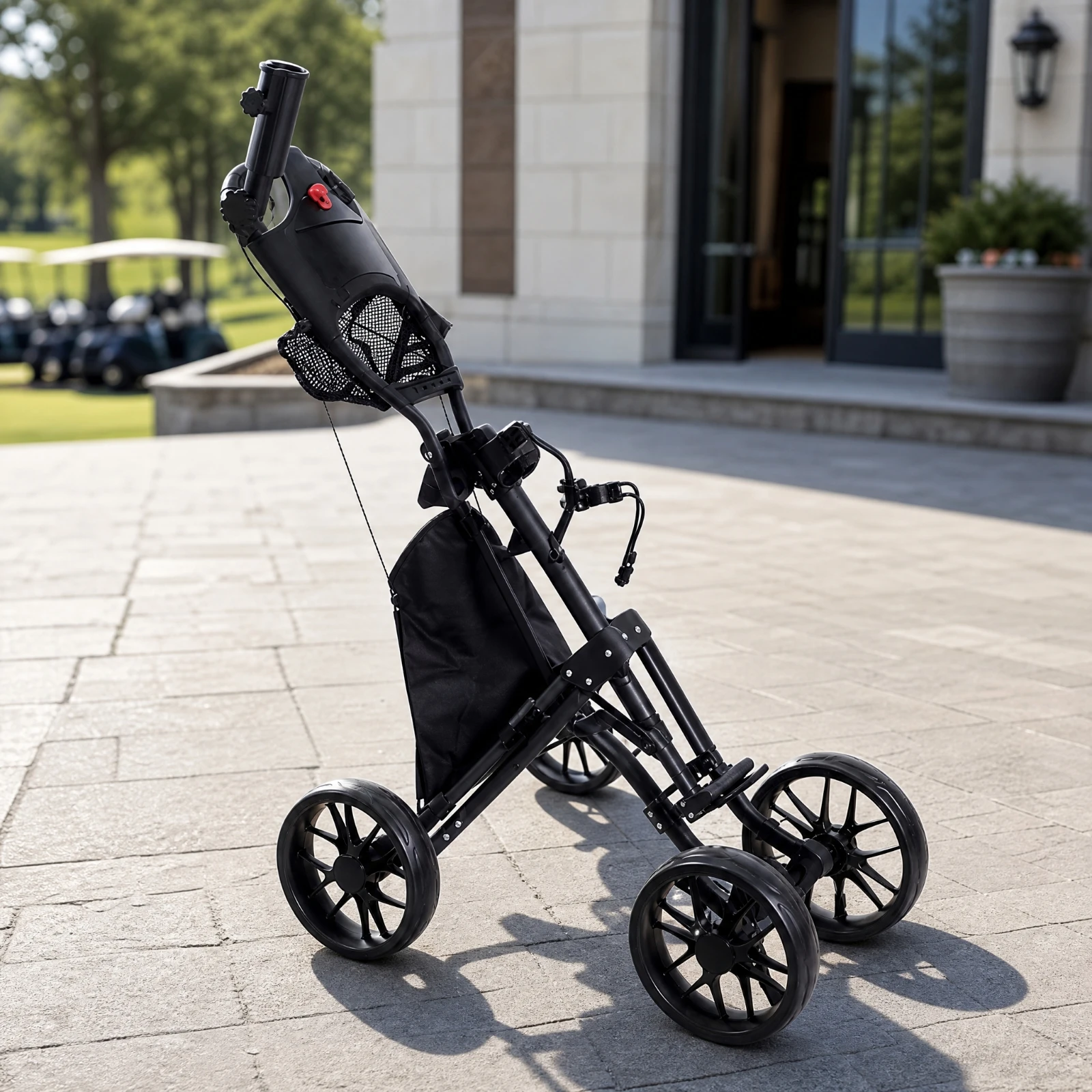Foldable Golf Push Cart with Umbrella Holder Compact Four-Wheel Golf Push Cart Collapsible Long-Lasting for Walking Golfers