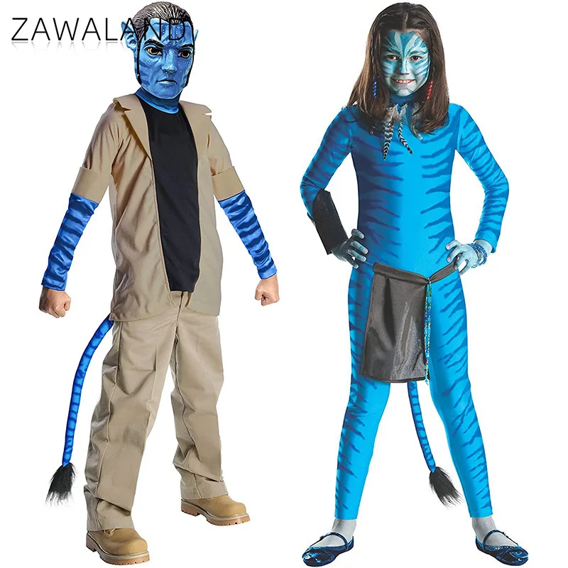 

Blue Avatar Cosplay Costume Alien Disguise Jumpsuit with Tail Movie Superhero Full Set Carnival Holiday Stage Performance Outfit