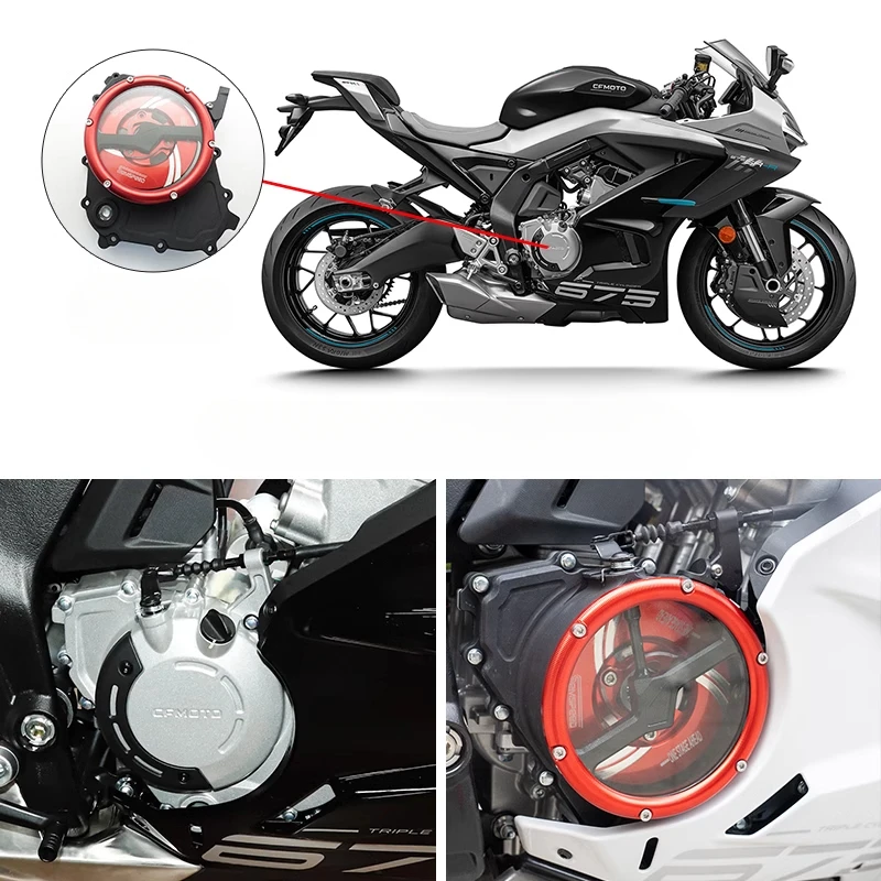 For CFMOTO 675SR-R  675NK SS Engine Clear Clutch Cover Transparent chain protective CNC Aluminum Alloy Waterproof Guard Sealing