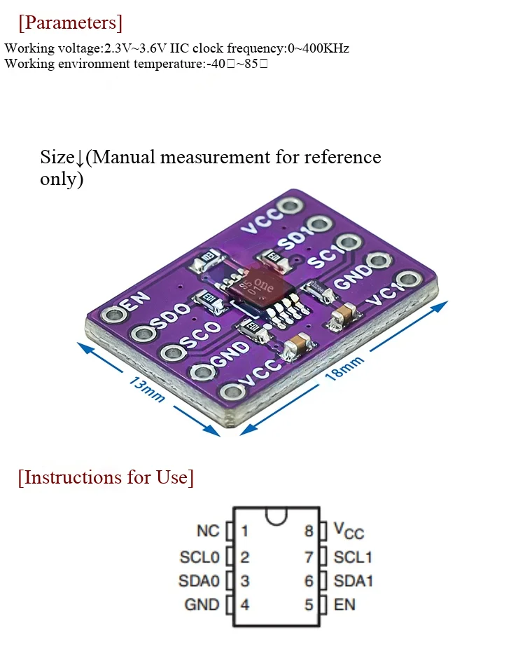 PCA9515A Zweikanaliges bidirektionales I2C-Bus/SMBus-Repeater-Modul I2C-Puffer – Detail 3