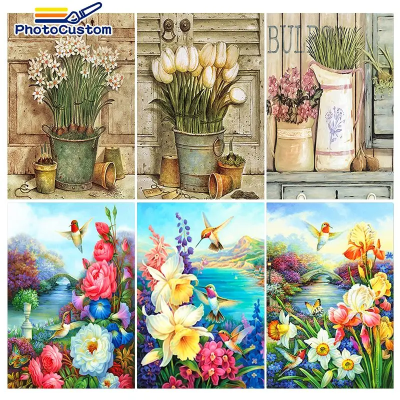 

PhotoCustom Handpainted Painting By Numbers Flower Vase Painting By Number Diy Painting Modern Home Decor