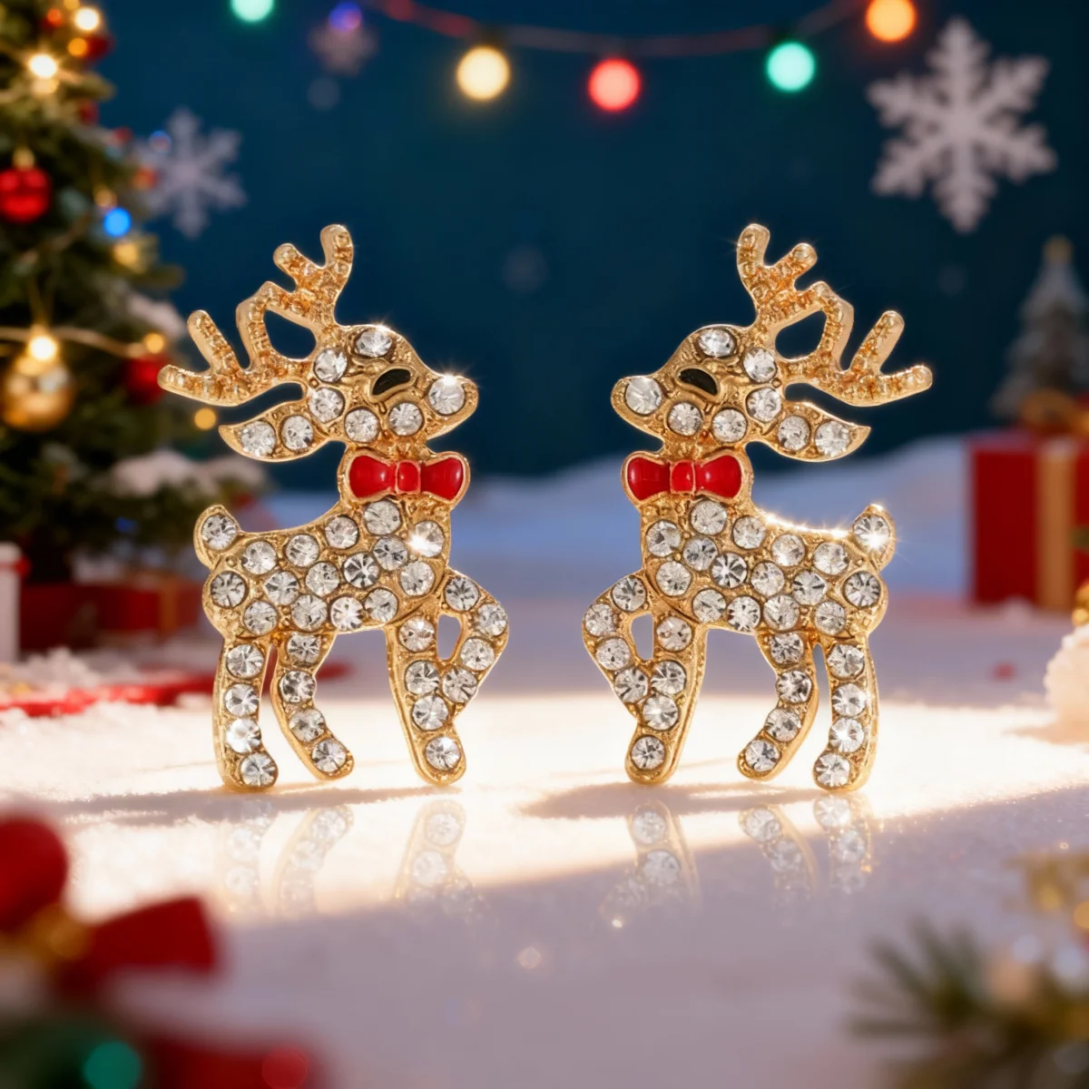 Christmas Full Rhinestone Deer Stud Earring Gingerbread Candy Snowman Dog Tree Bow Gift Box Earrings For Women Men Jewelry Gifts