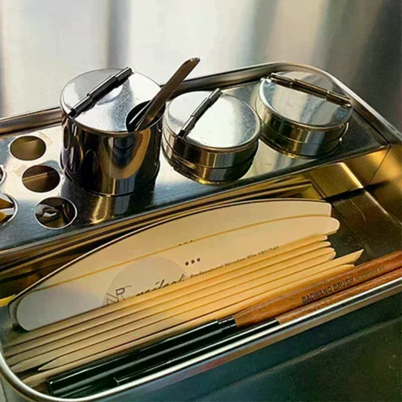 Nail Tool Cleaning and Storage Set with Stainless Steel Box, Desktop Storage Tray and Disinfection Tray for Nail Salon Supplies