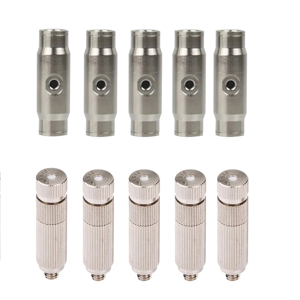 

5pcs High Pressure Quick Push In Connector OD 9.52mm Pipe Coupling and 5pcs Misting Nozzle with Filter Humidify Cooling Fittings