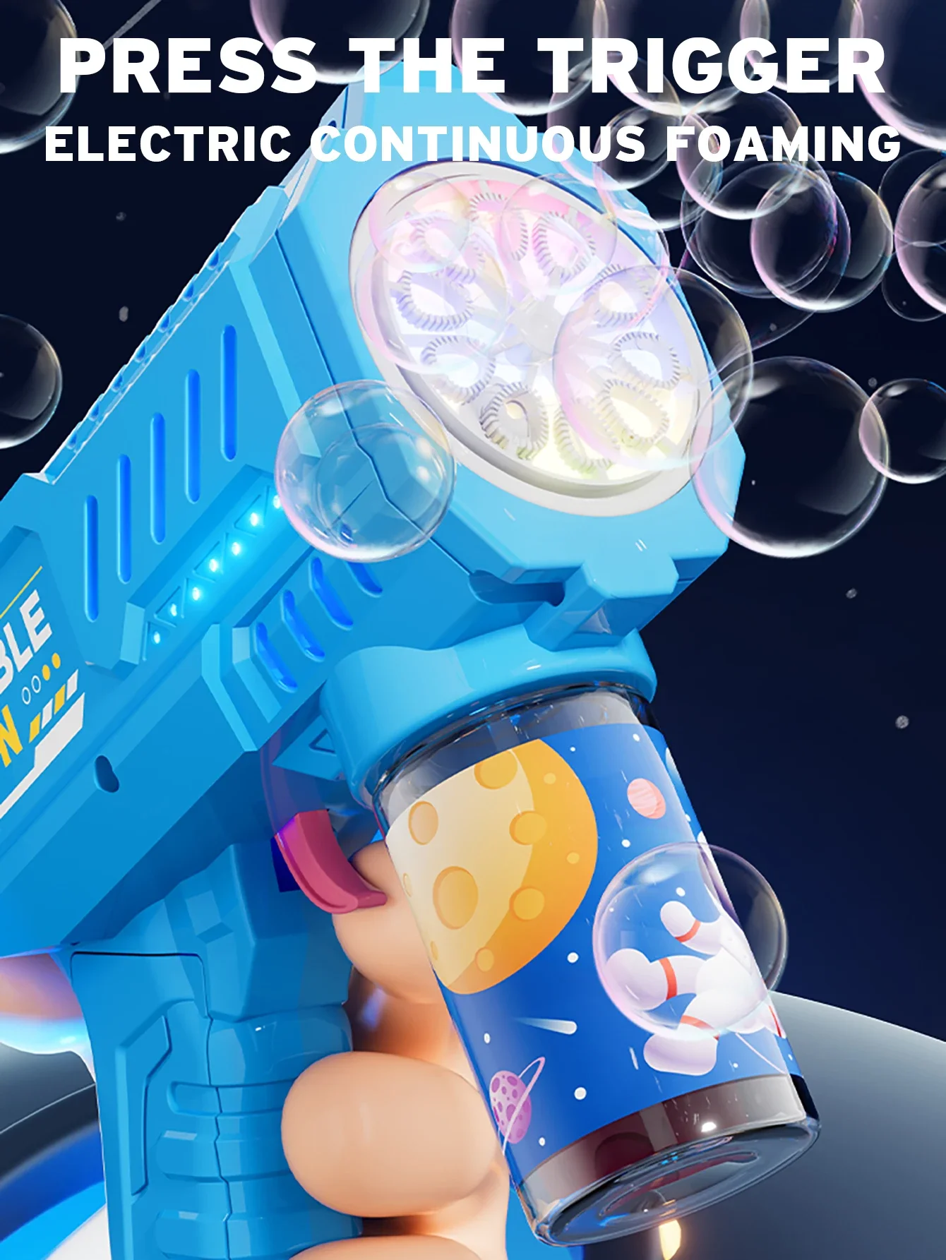 Vollautomatische Seifenblasenpistole Raketen-Seifenblasenmaschine Automatischer Blasenmacher mit Seifenblasenflüssigkeit Spielzeug für Kinder Strand Outdoor Seifenblasengeschenke – Detail 11