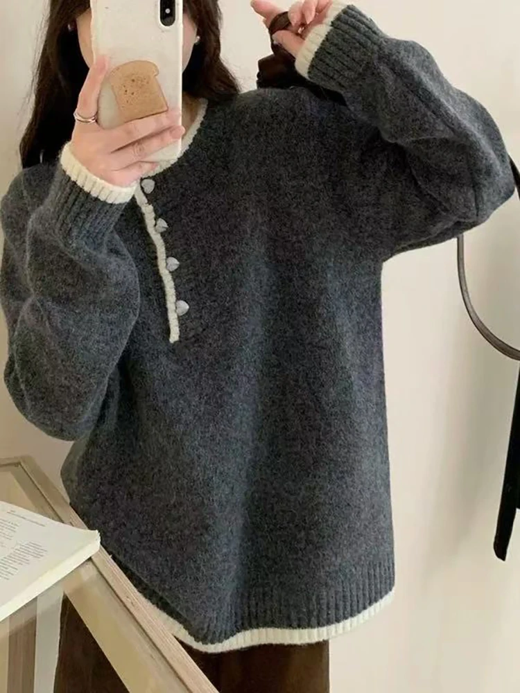 여성용 티엔드 루즈 니트 스웨터 따뜻한 이너웨어 가을 겨울 부드럽고 아늑한 컬러 블록 디자인 심플한 슬레 탑