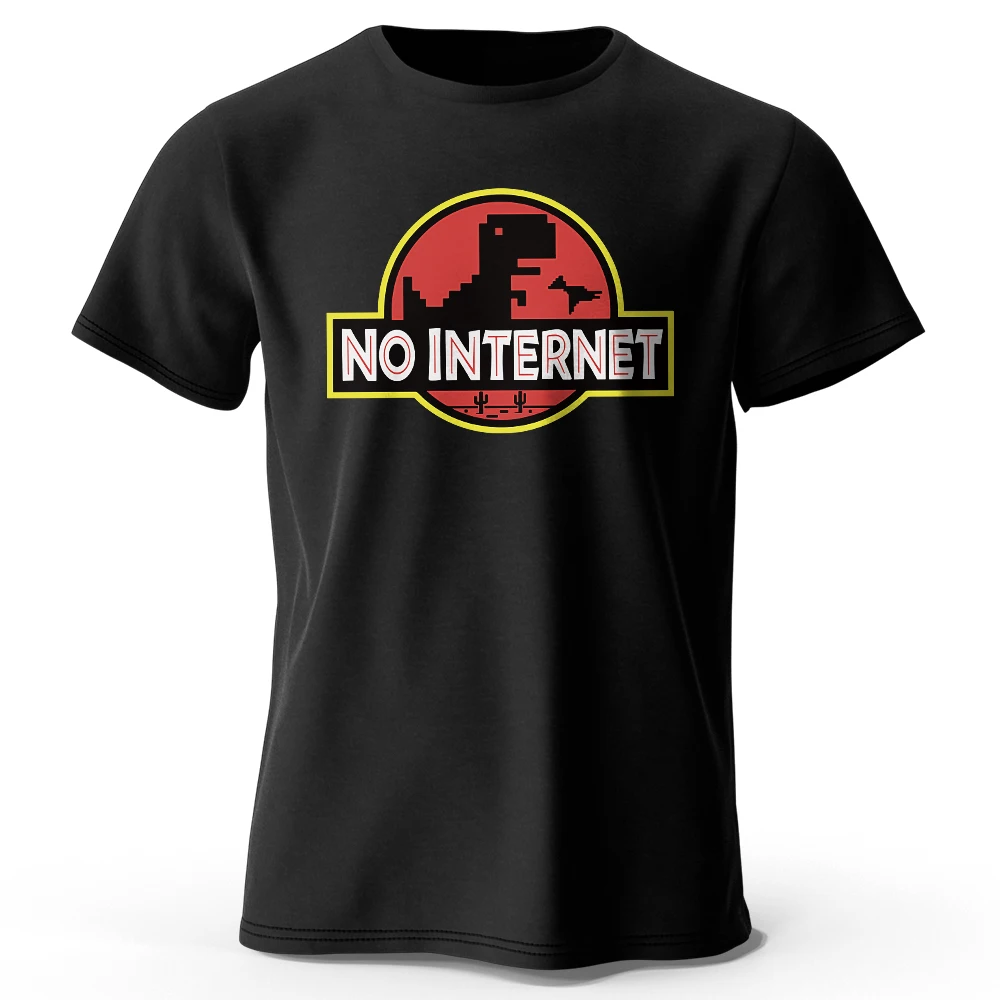 Cartoon Dinosaur tee shirt Printed No internet T shirt men dino tshirt funny Harajuku Tops Jurassic offline park Men's t-shirt