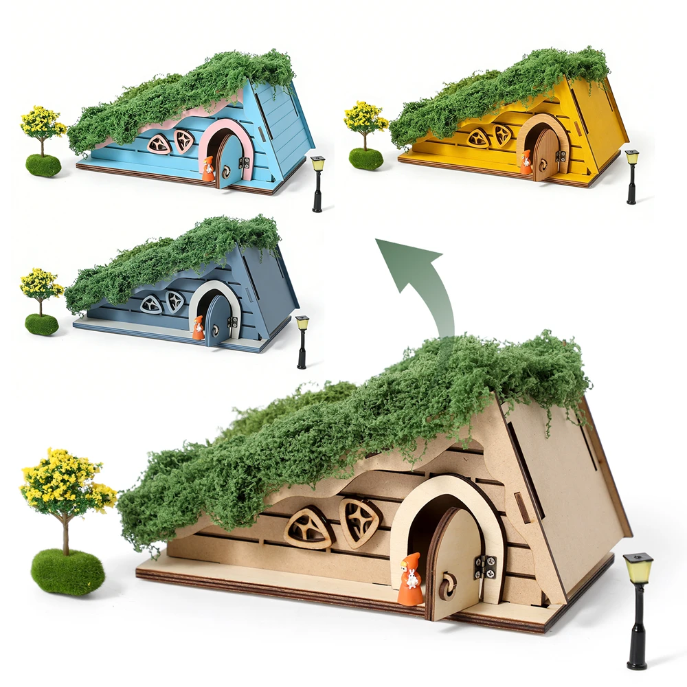 木製三角エルフハウスモス、ベビールーム写真撮影用家具フェアリーハウスキット-diyミニチュアハウス3dパズルクラフトセットおもちゃ