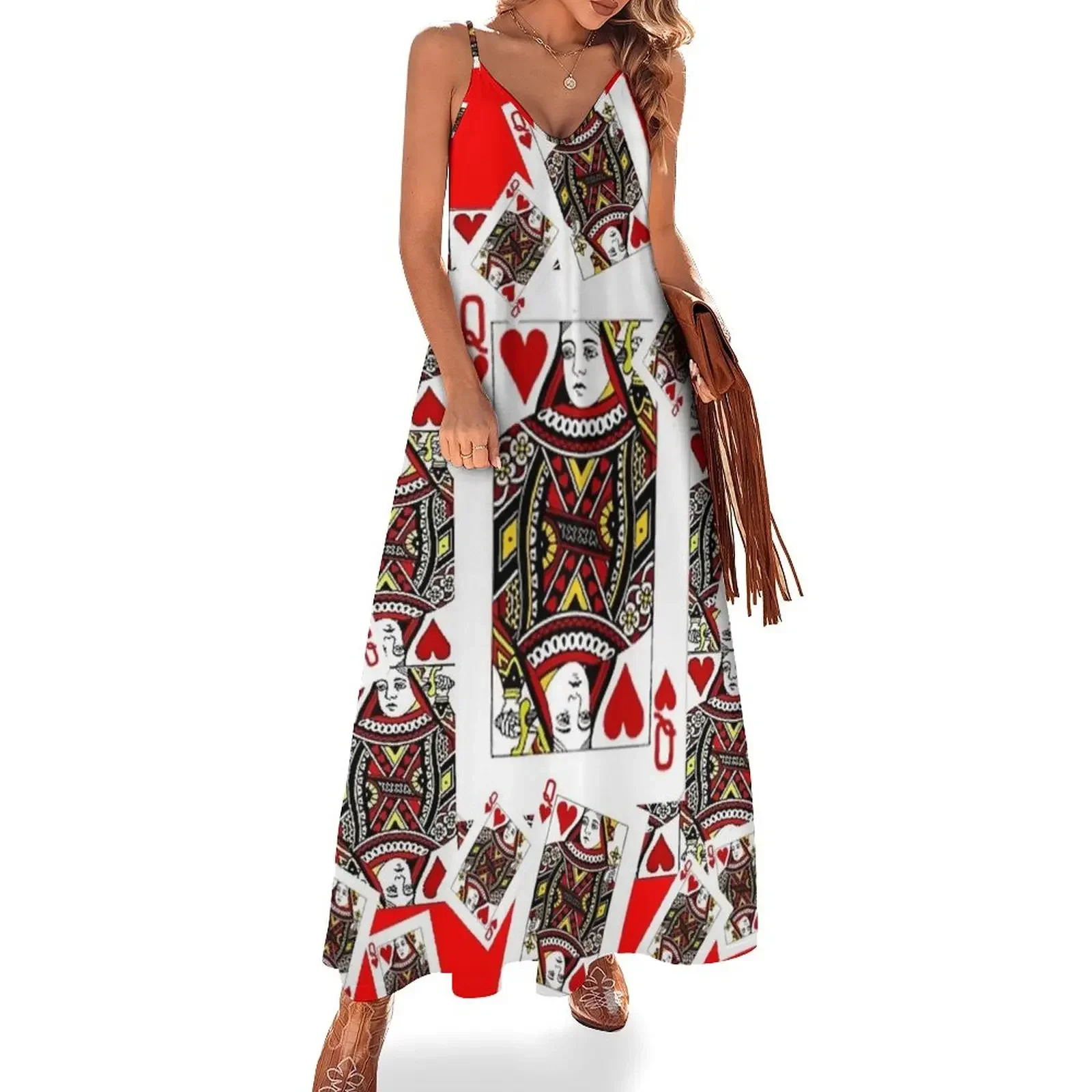 

RED QUEEN OF HEARTS CASINO CARDS Sleeveless Dress chic and elegant woman dress summer women's dress 2024