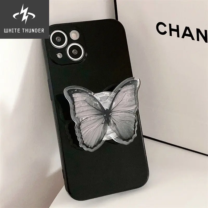 Korean Style Personality Black Butterfly Bracket Silicone Anti-fall Shell For iphone 11 12 13 Pro Max X Xs Xr 7 8 P Phone Case