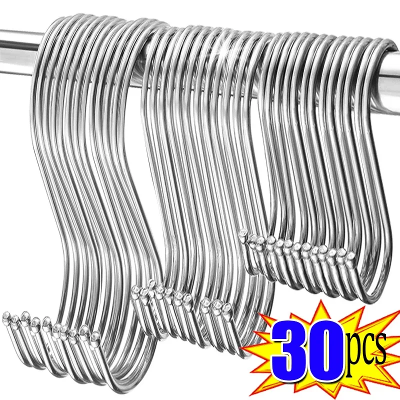 Stainless Steel S-Shaped Hook Kitchen Bathroom Storage Hook Organizer Holders for Bags Clothes Caps Hanging Hangers Clasp Racks