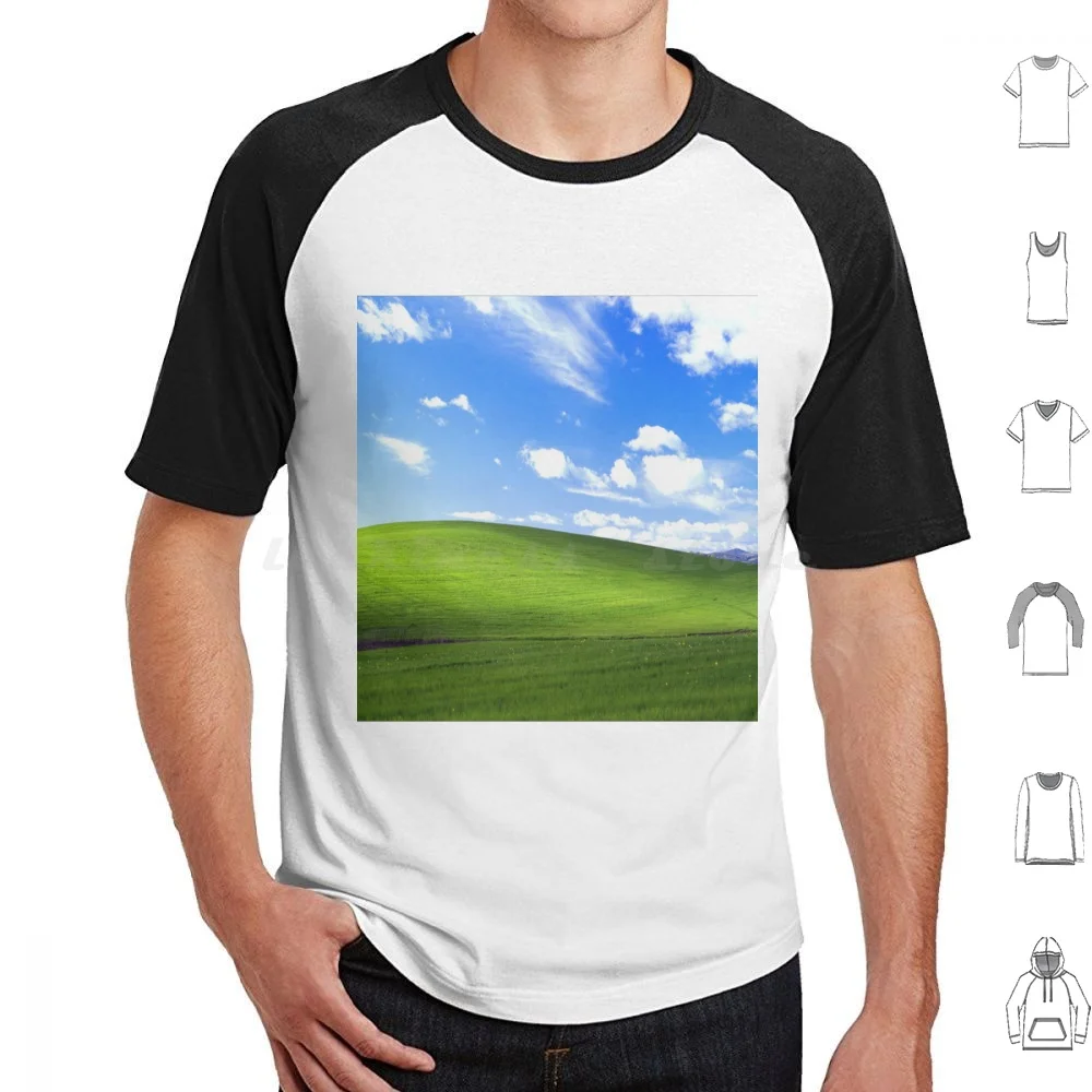 Windows Xp Background T Shirt Big Size 100% Cotton Windows Xp Windows Desktop Xp Meme Funny Default