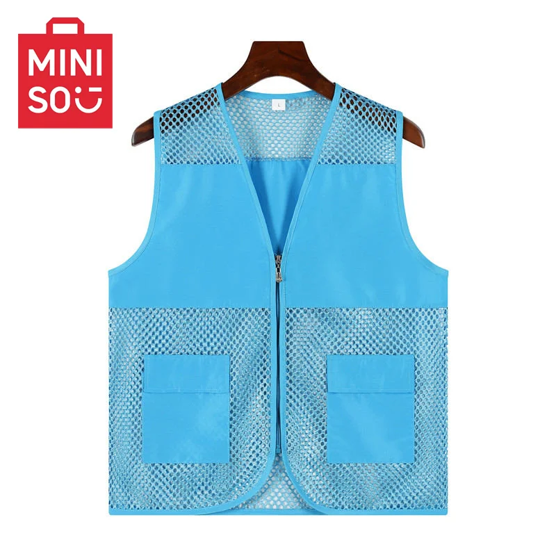 MINISO breathable, sweat wicking, and durable jacket with no bag, one side zipper, fishing vest, fishing net, double pockets, ou