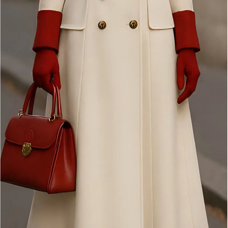 Herfst WinterTemperament Dames Wollen Jas 2025, Nieuwe Stijl Tweekleurige Wollen Overjas Double-Breasted Hoogwaardige Lange Jas H749