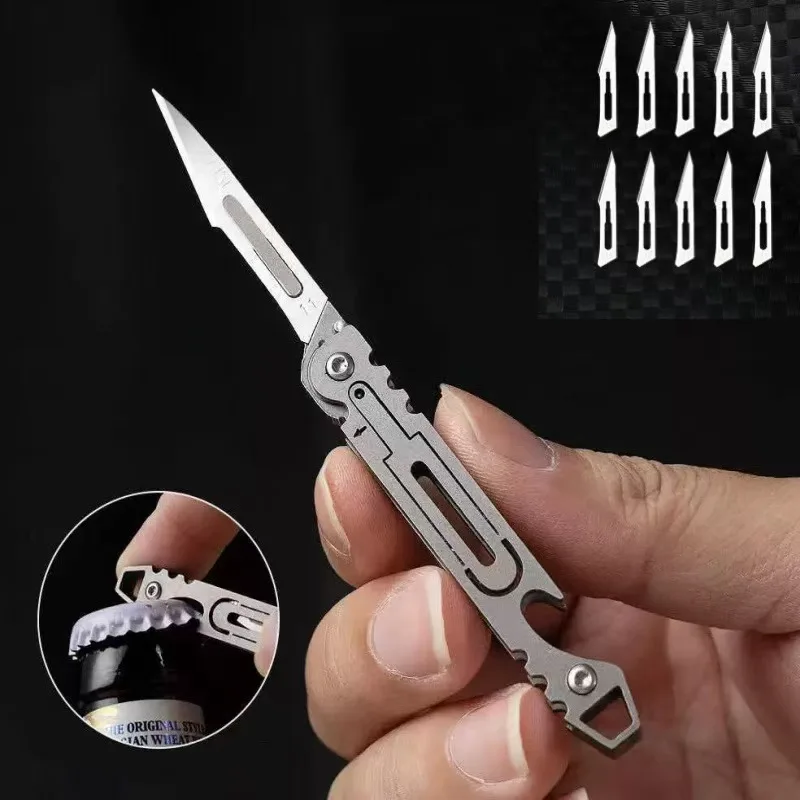 Stainless steel mini folding knife, art sharp, portable, keychain detachable, express delivery with No.11 surgical knife