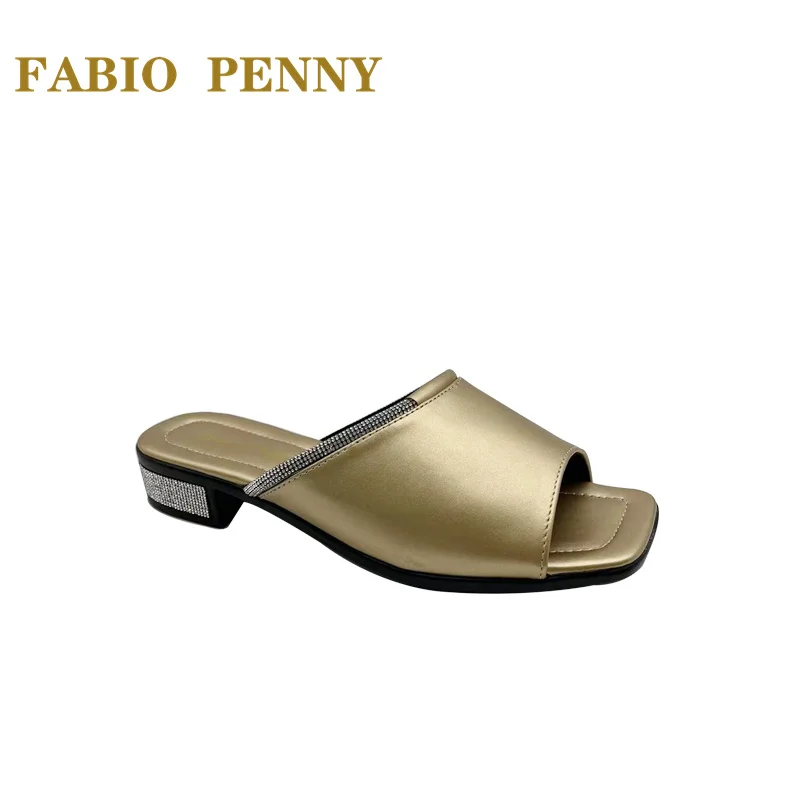 Fabio Penny Women's Slippers Casual Women's Summer shoes PU handmade bright diamond low heel women's slippers