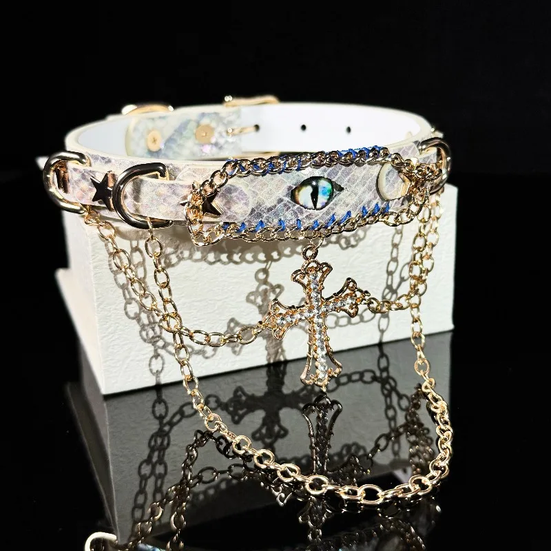 

Design Subculture Choker Collar Custom Eyes Heavy Industry Cross Neck Strap Female Puppy Couple Gift