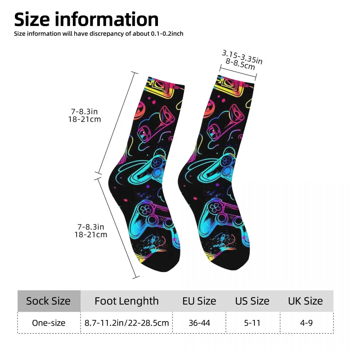 Gaming Machine Neon Colorful Socks Harajuku High Quality Stockings All Season Long Socks for Unisex Valentine's Day Gifts
