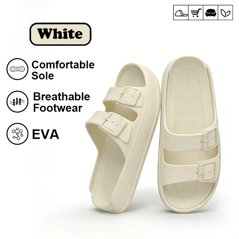 Men Double Buckle EVA Slides Sandals Summer Outdoor Anti Slip Thick Sole Slippers Lightweight Casual Beach Flip Flops Male Shoes
