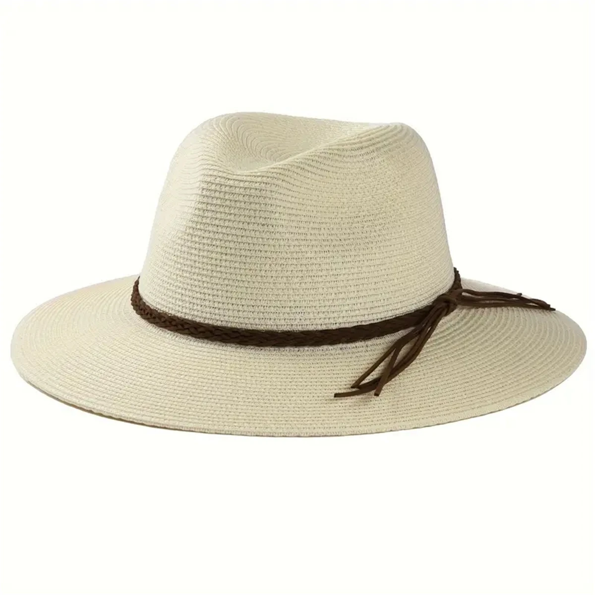 Classic Panama  Cap Braided Belt Decor Straw Sun HatSimple Unisex Travel Beach Hats For women