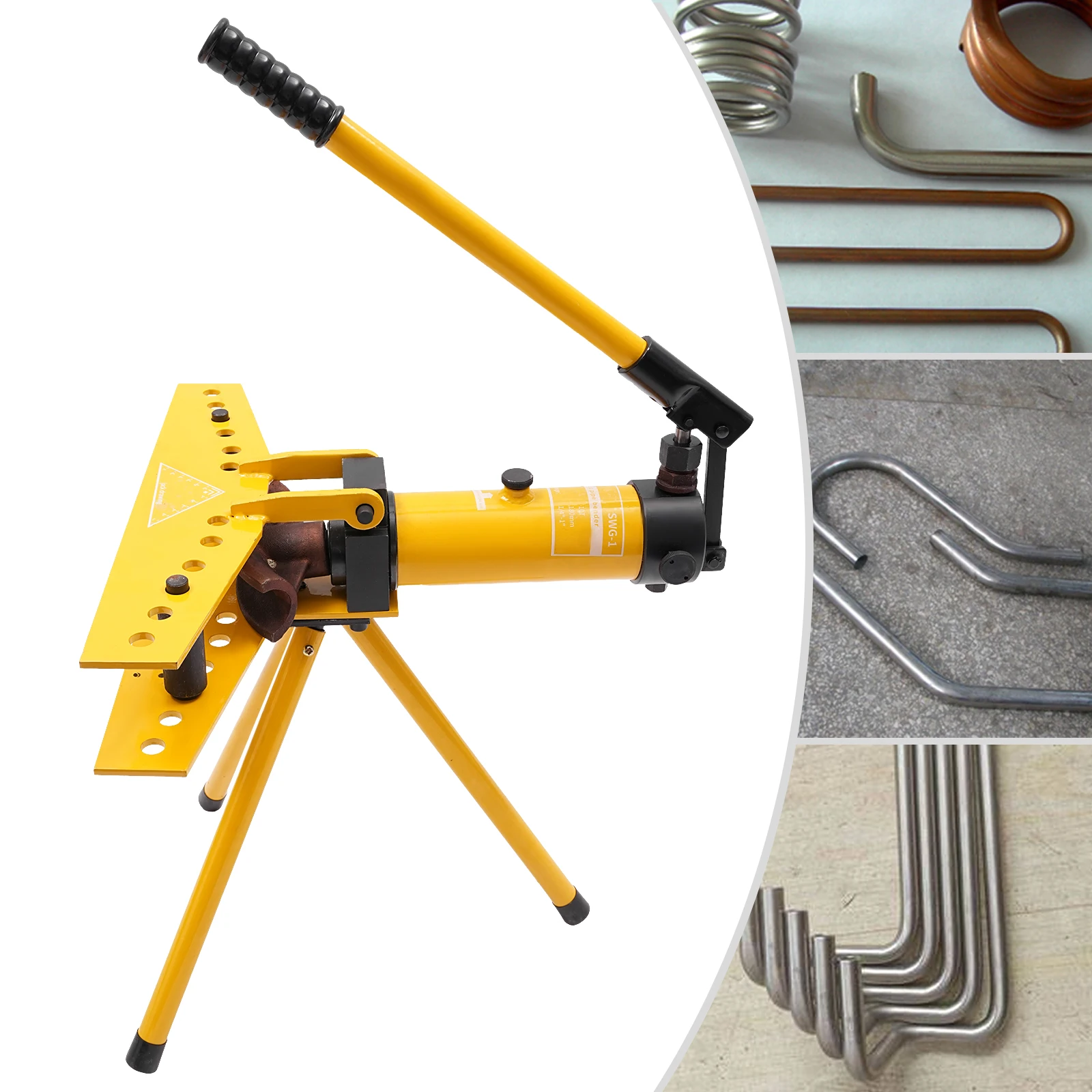 10T Bending Force Manual Hydraulic Pipe Bender, Pipe Bender Set with Stand, 90° Precision Bend, with 6 Dies, for Steel Pipe