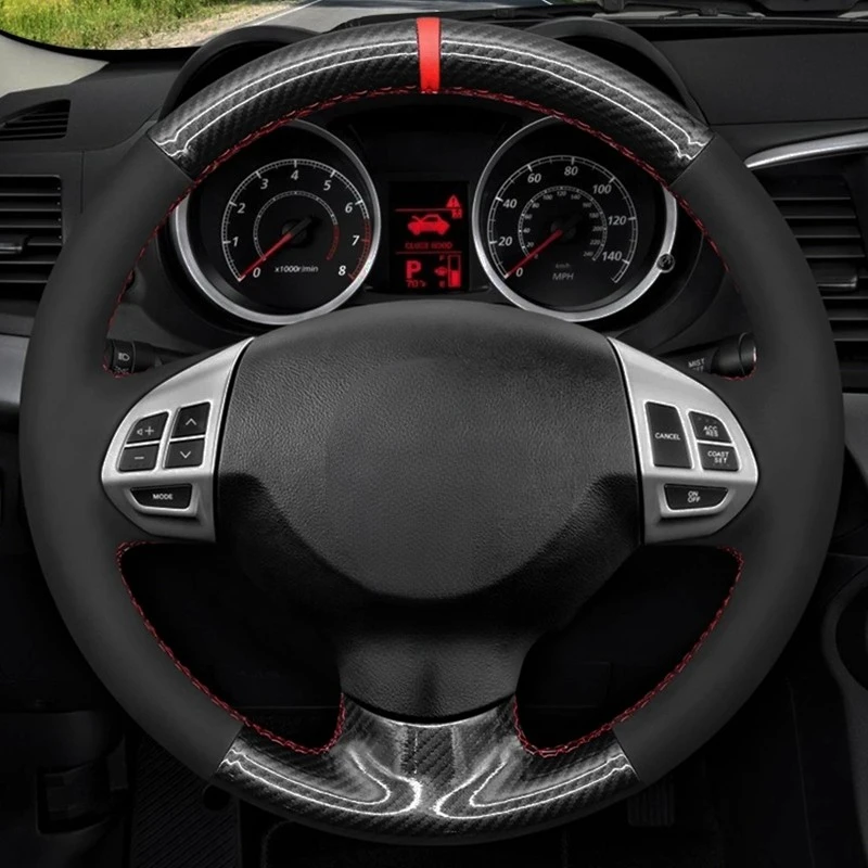 Car Steering Wheel Cover Black Carbon Fiber Suede For Mitsubishi Lancer X 10 2007-2015 Outlander 2006-2013 ASX 2010-2013