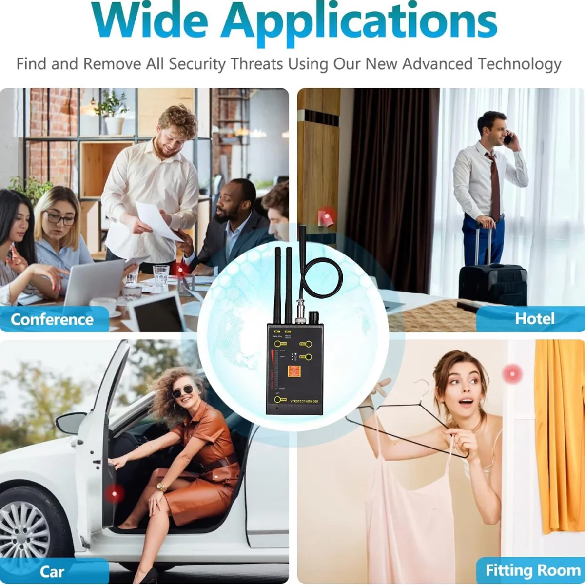 Advanced Anti Spy Detector, 4-in-1 GPS Tracker Finder Hidden Camera Detector for Car Hotel, 1MHz-12GHz RF Magnetic Detection