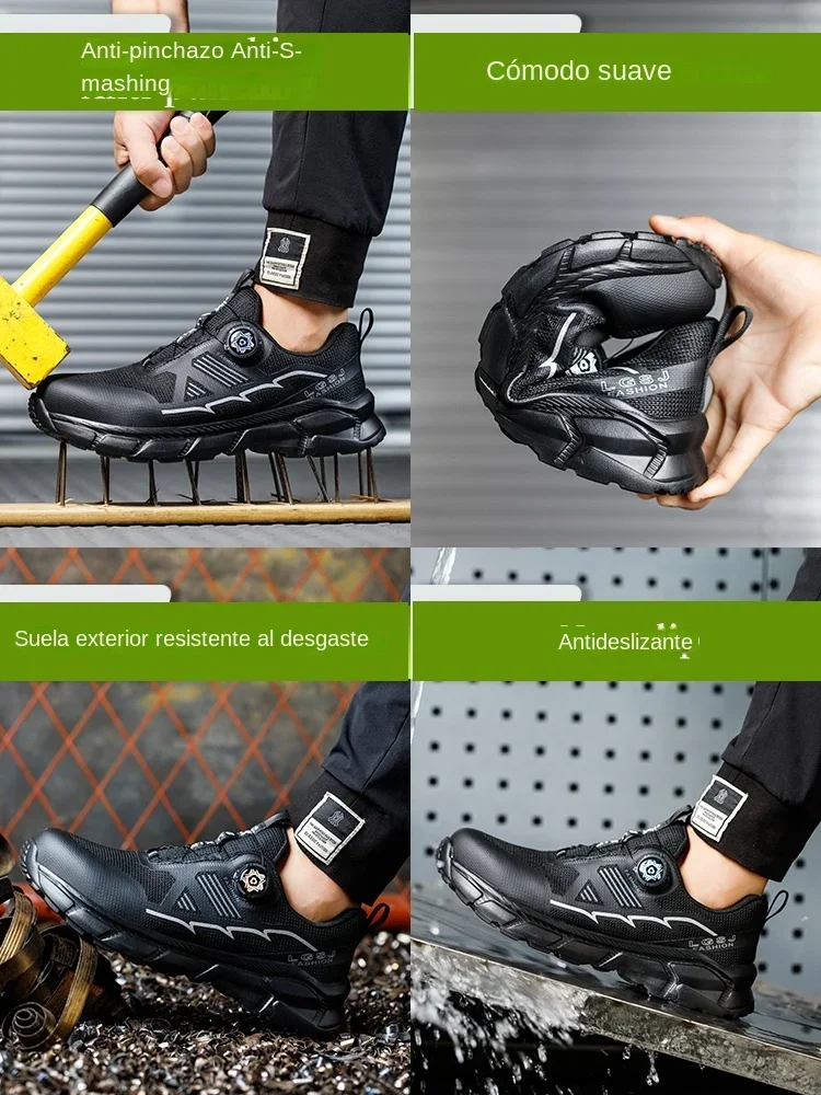 Lightweight Rotating Button Men Work Safety Shoes Anti-smash Anti-puncture Steel Toe Protective Sneakers Construction Footwear