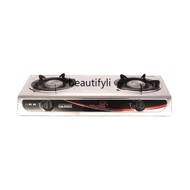 

Manufacturer's supply Double-eye stainless steel gas stove Desktop gas stove Liquefied gas kitchen utensils Wholesale