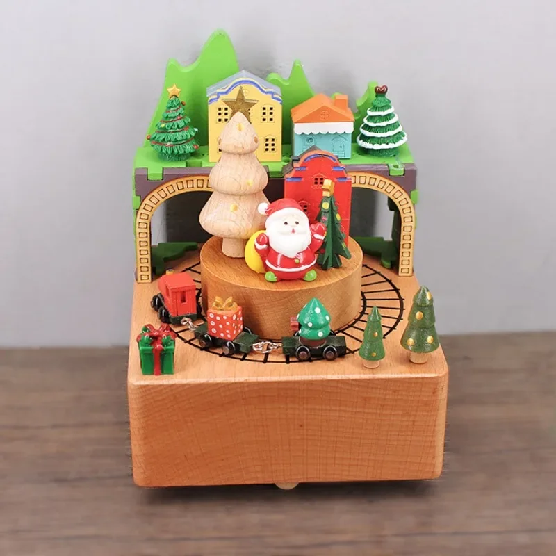 Christmas Music Box Style Wooden Crafts Creative Christmas Hand-wound Eight Music Box