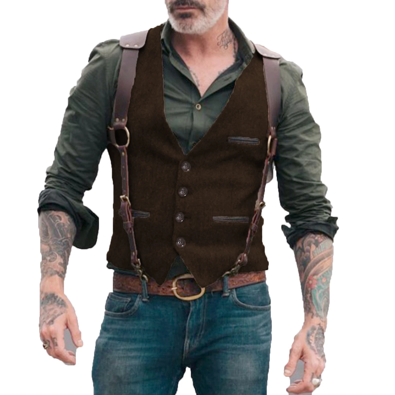 Men\'s Suit Vest Herringbone Tweed Business V Neck Formal Waistcoat for Wedding Suit or Tuxedo